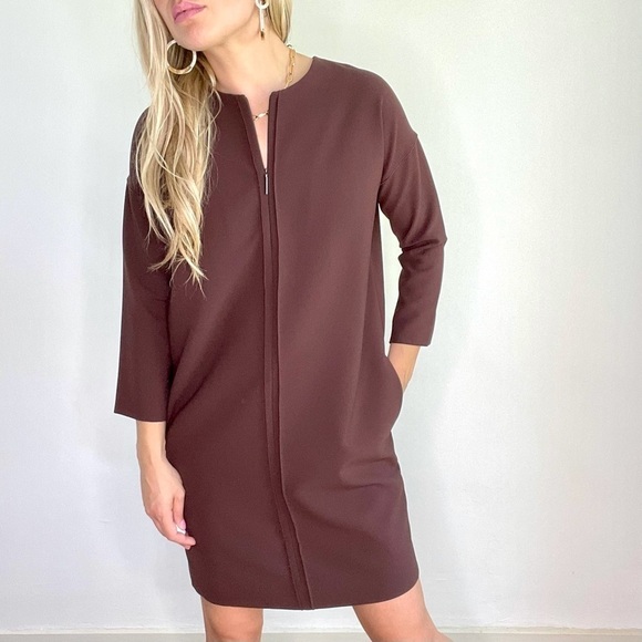 Vince Brown / Burgundy Long Sleeve Shift Dress XS - Picture 2 of 12